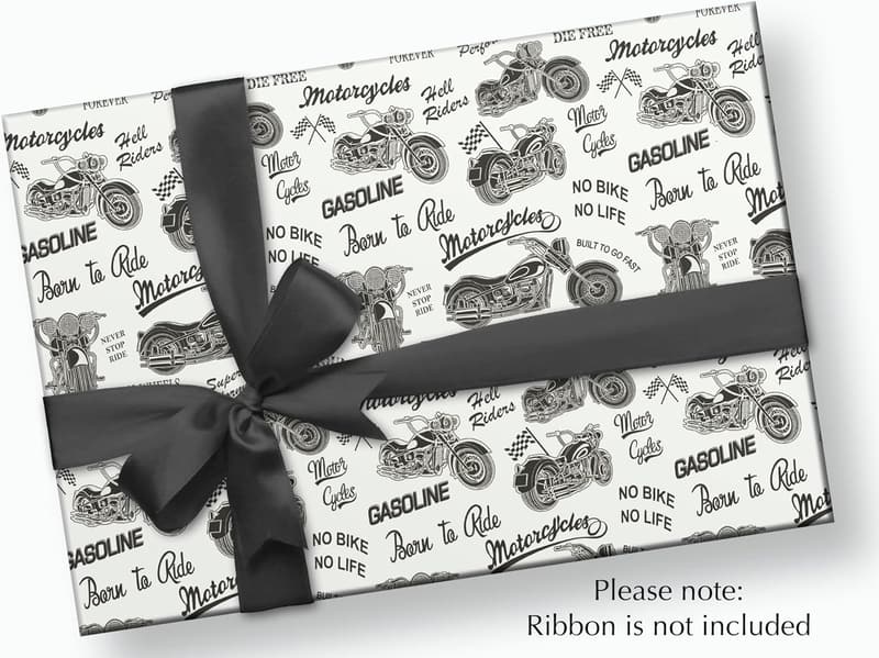 Motorcycle Gift Wrap for Men - 30x20 In, 3 Sheets