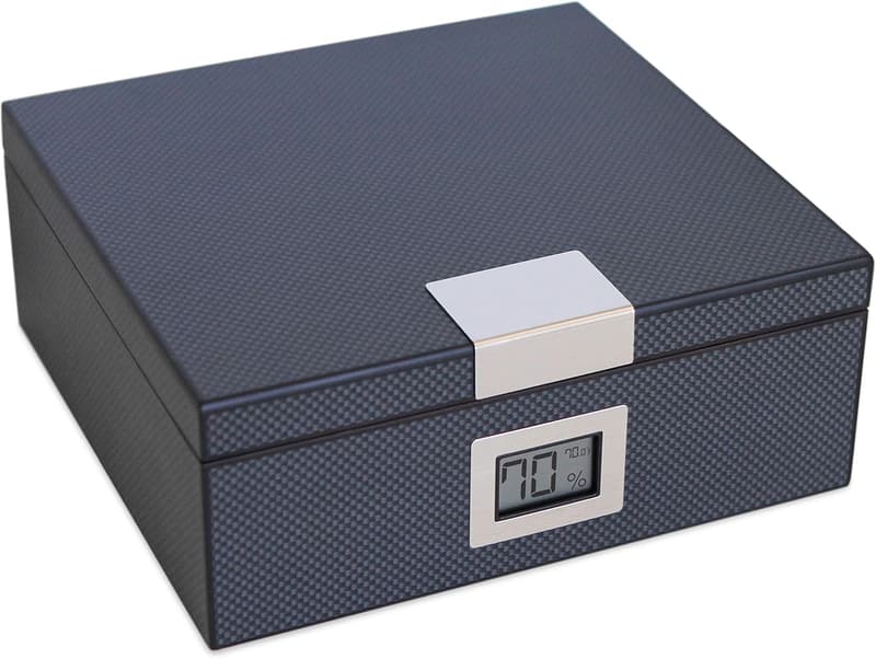 Handcrafted Carbon Fiber Cedar Humidor with Digital Hygrometer