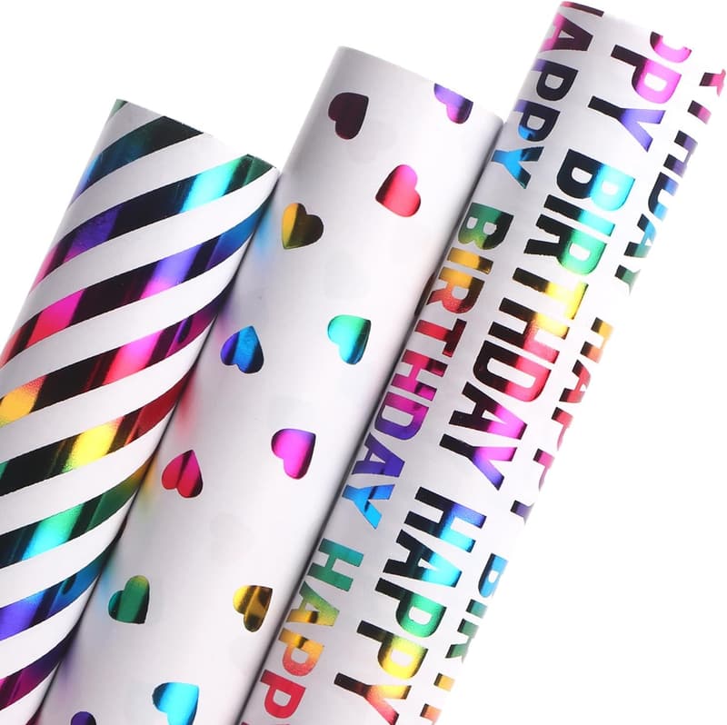 Happy Birthday Iridescent Gift Wrap (3 Mini Rolls)