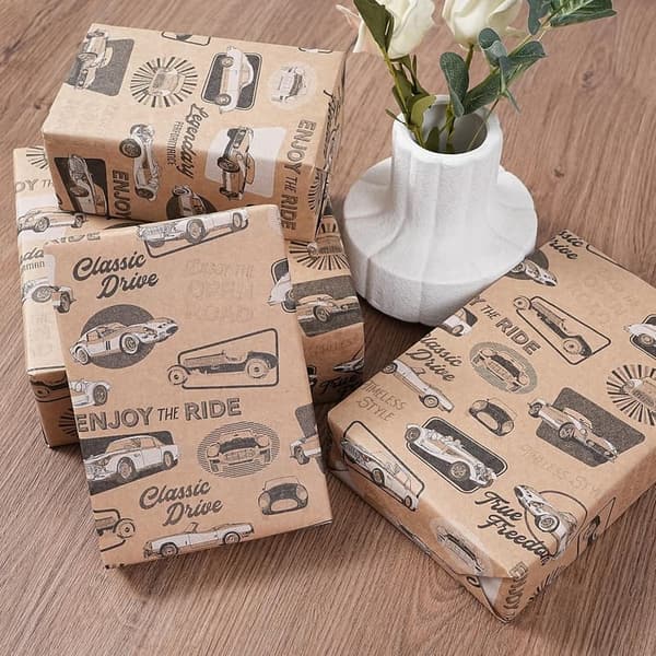 Birthday Wrapping Paper Roll - Retro Racing Car Design, 17x33ft