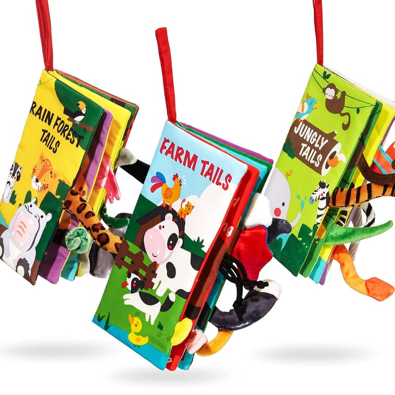 Baby Shower Gift Set: 3PCS Touch & Feel Cloth Books for Infants