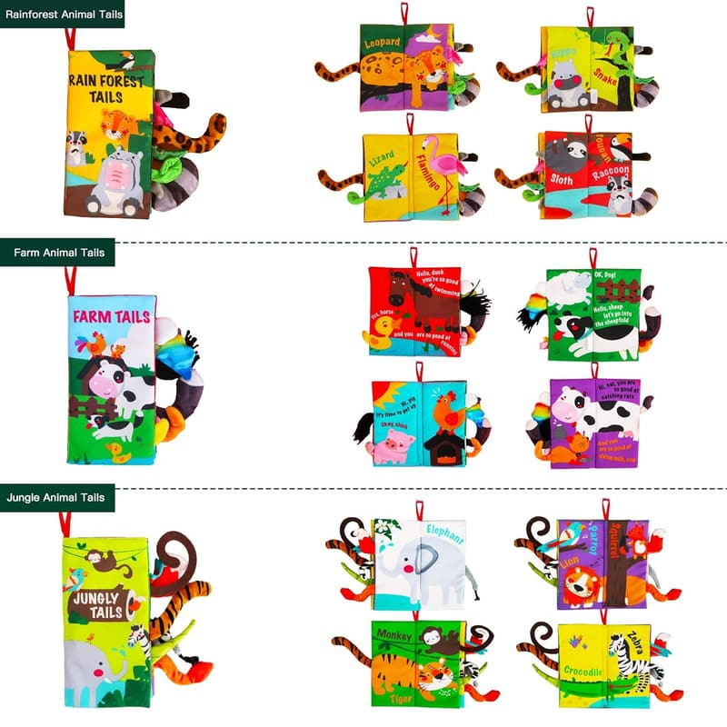 Baby Shower Gift Set: 3PCS Touch & Feel Cloth Books for Infants
