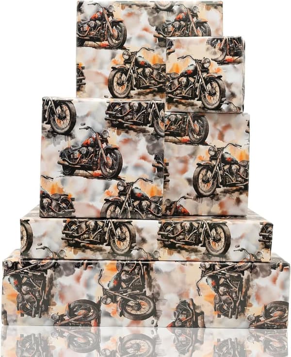 Motorcycle Wrapping Paper - Watercolor Design for Boys & Men