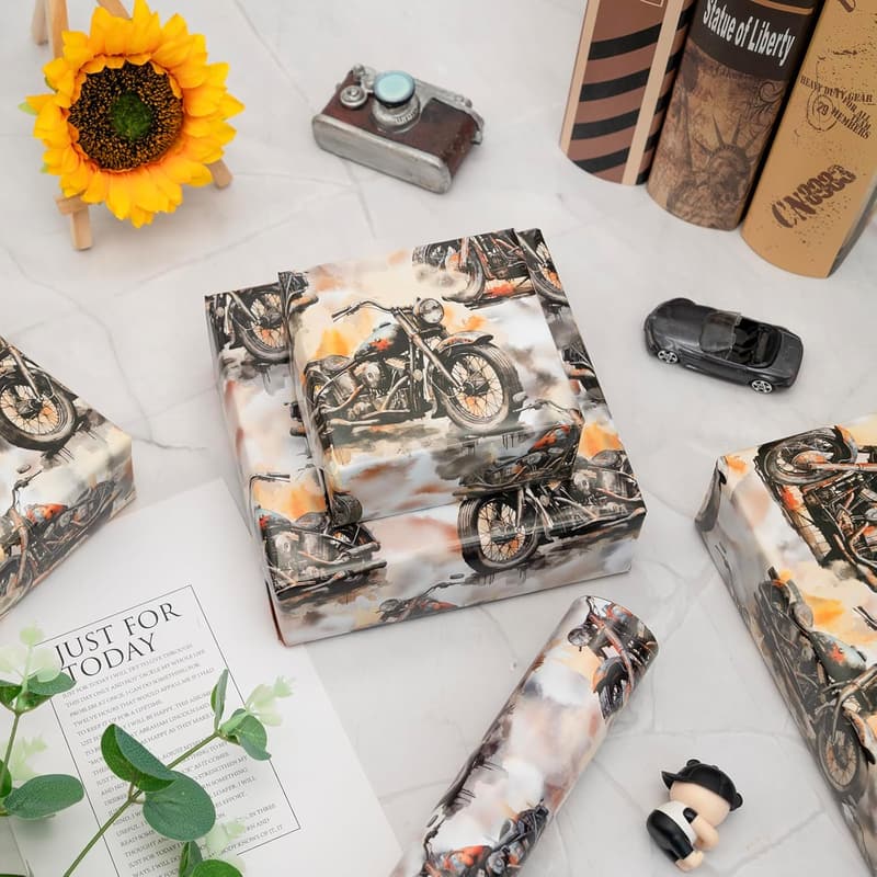 Motorcycle Wrapping Paper - Watercolor Design for Boys & Men