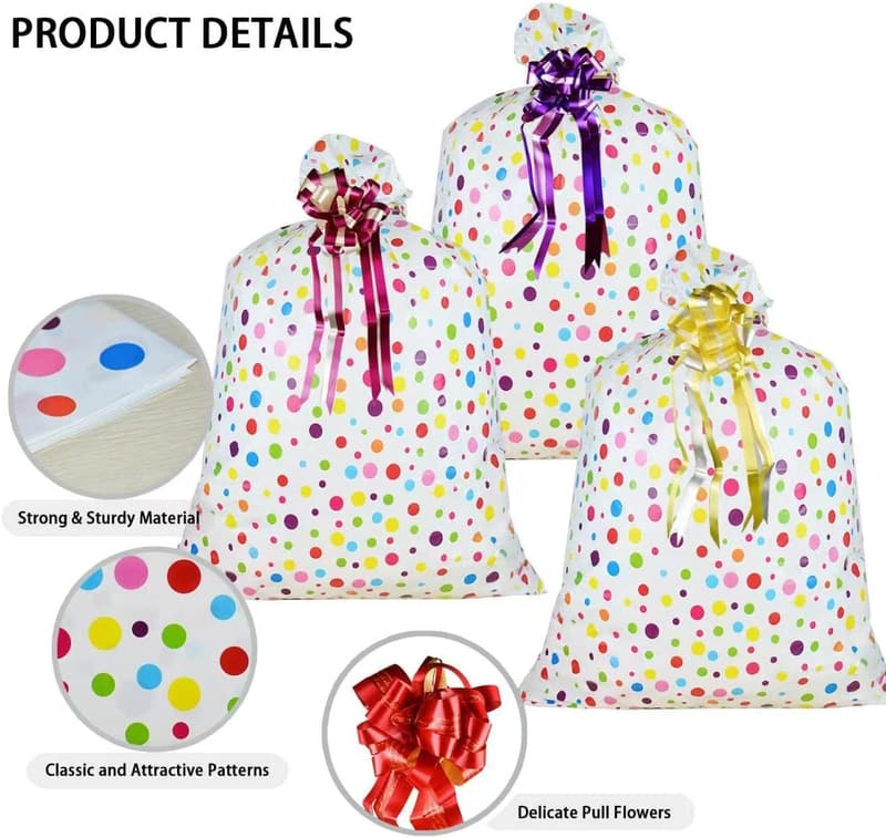 Oversized Plastic Gift Bags with Pull Flowers - 48