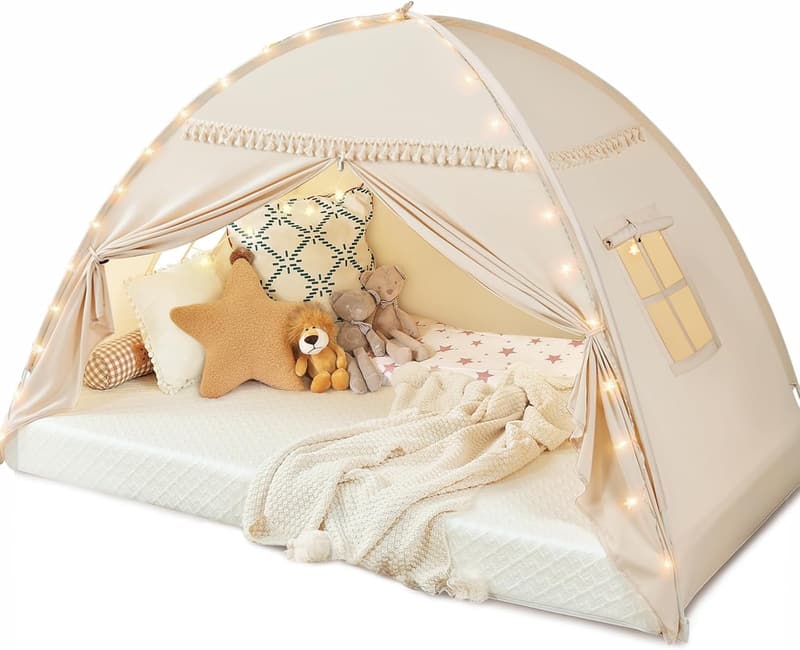 Toddler Bed Canopy Tent with Lights & Flags - Large Playhouse