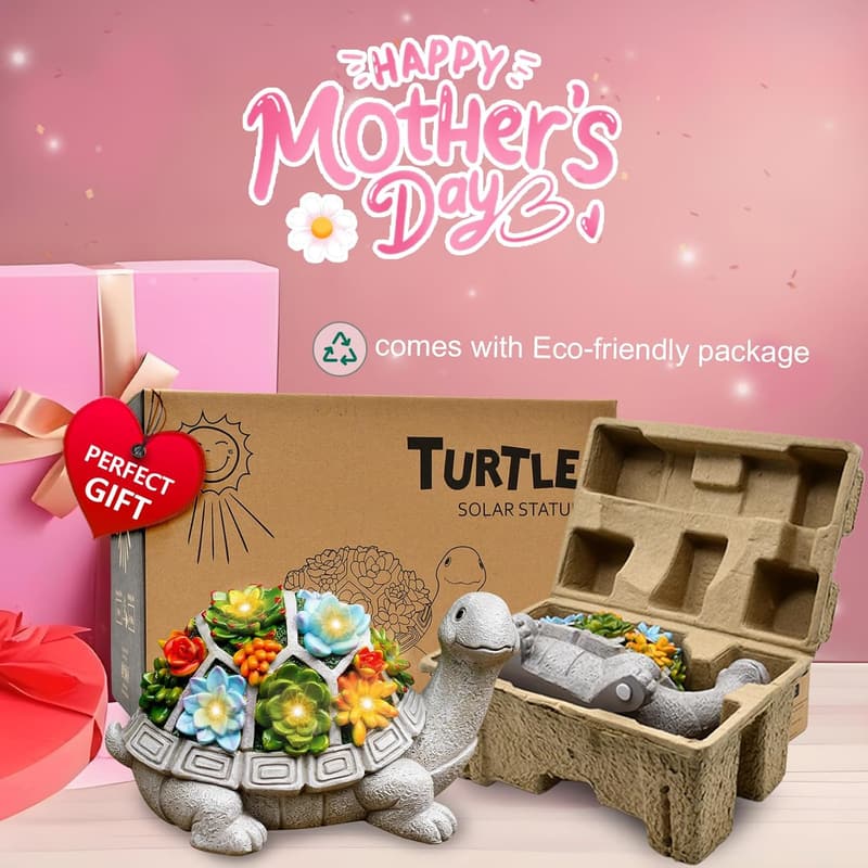 Solar Turtle Garden Statue with Succulent & 7 LED Lights