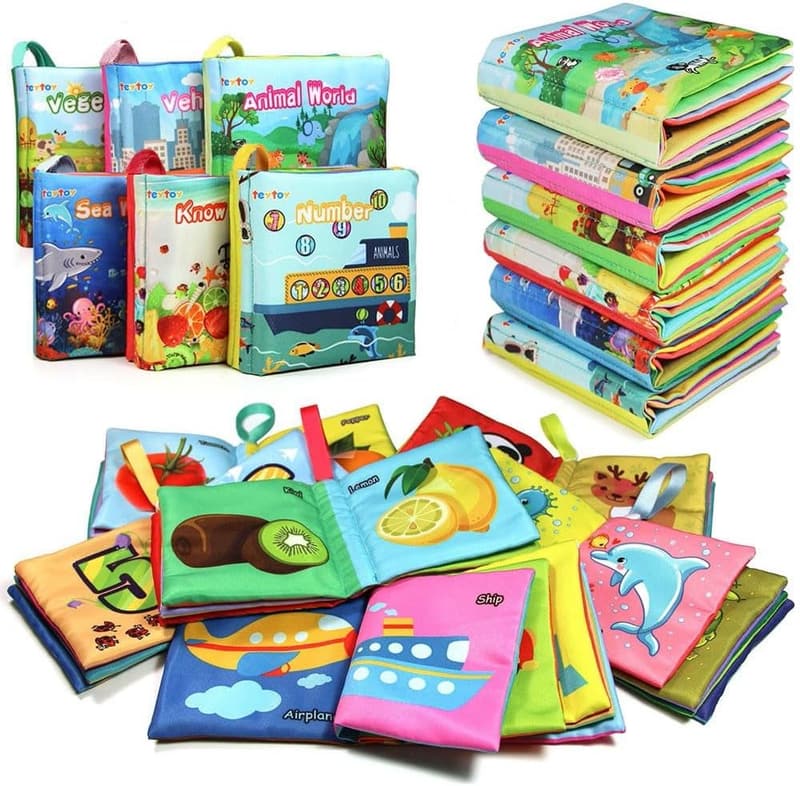 Baby Shower Soft Cloth Books Set - 6 Non-Toxic Fabric Toys