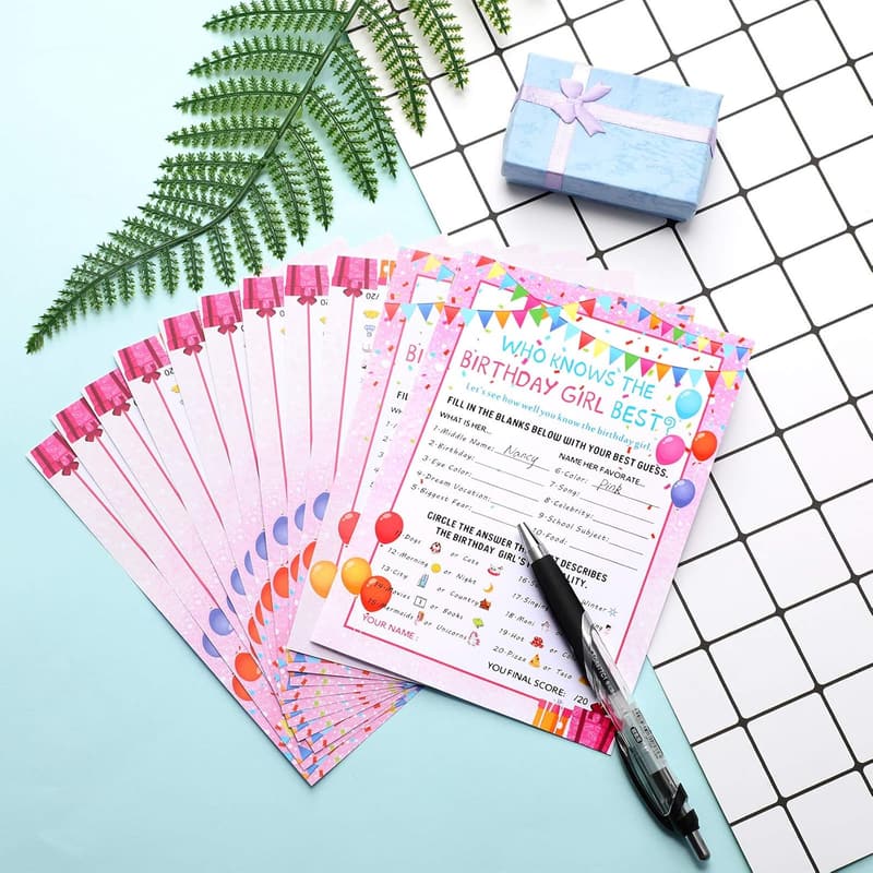 50-Game Card Set for Birthday Party Activity (Pink)