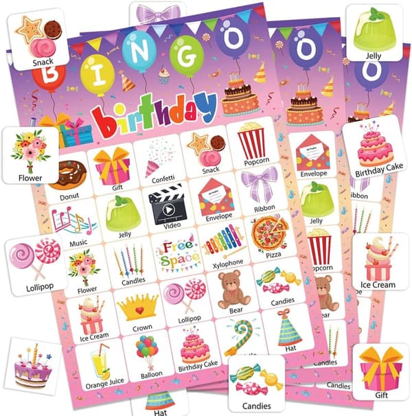 Birthday Bingo Game for 24 Players - Fun Party Cards for Adults