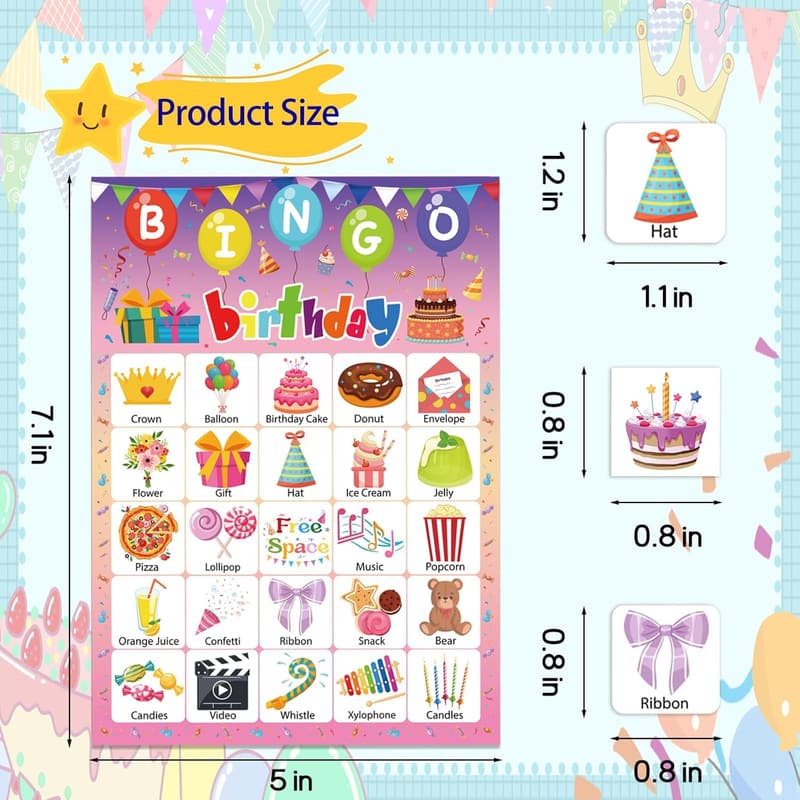 Birthday Bingo Game for 24 Players - Fun Party Cards for Adults