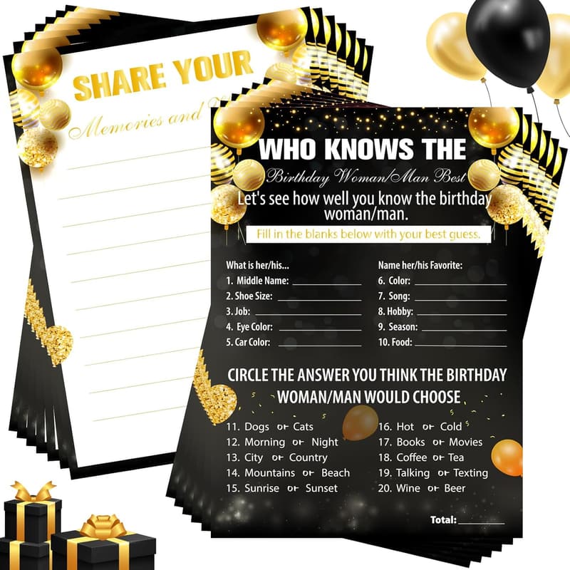 Birthday Party Game Cards - 50 Pcs Double-Sided Activity Set