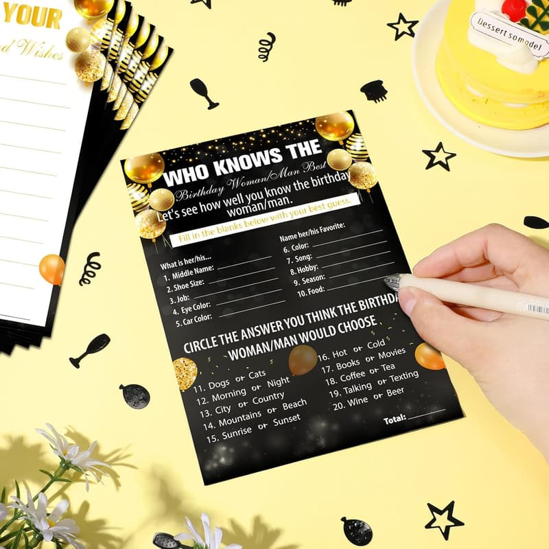 Birthday Party Game Cards - 50 Pcs Double-Sided Activity Set