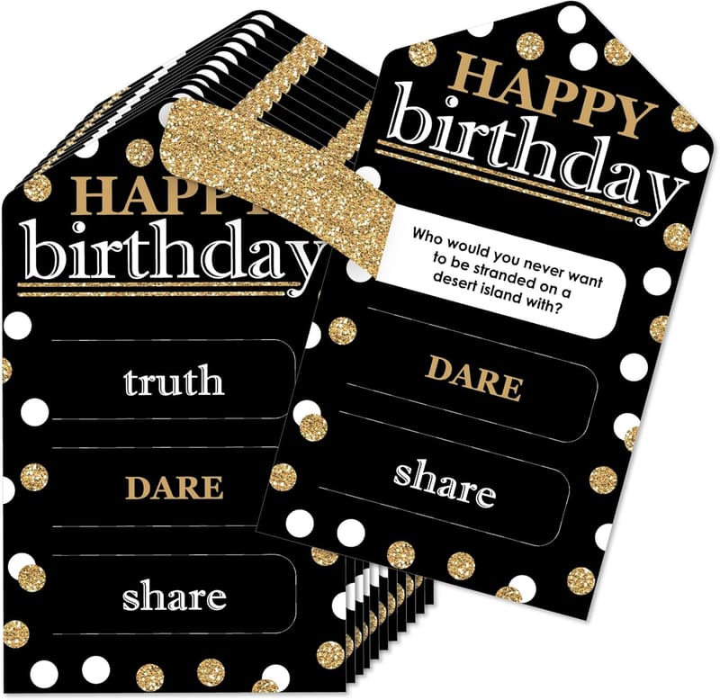 Birthday Party Pickle Cards - Gold - Set of 12 Truth or Dare Tabs
