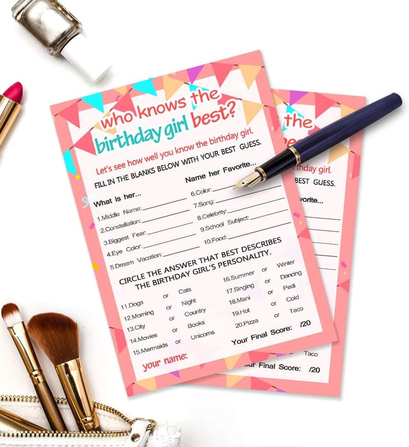 Birthday Girl Games - 20 Game Cards