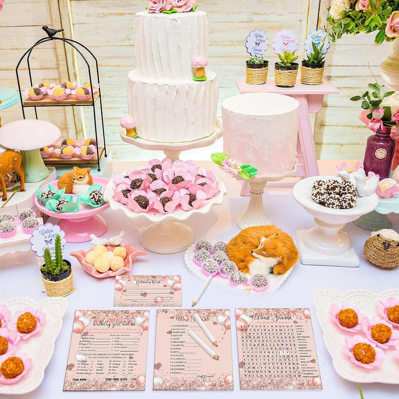 Girls' Birthday Party Game Set - 100 Pcs With Cards & Pencils