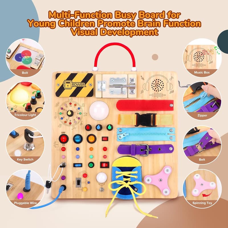 Travel Montessori Busy Board for Toddlers and Kids with Autism