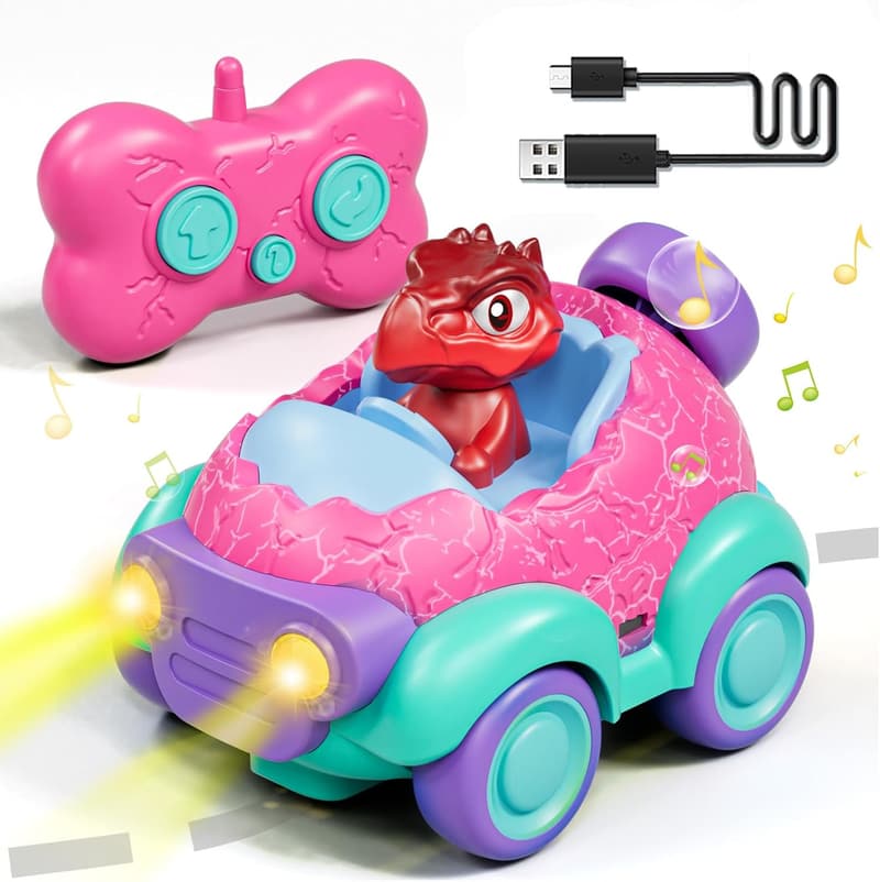 Dinosaur Remote Control Car for Toddlers with Lights & Music