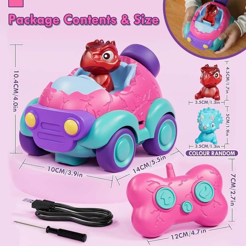 Dinosaur Remote Control Car for Toddlers with Lights & Music