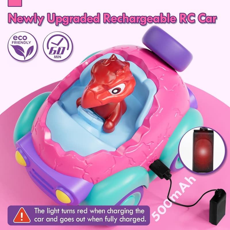 Dinosaur Remote Control Car for Toddlers with Lights & Music