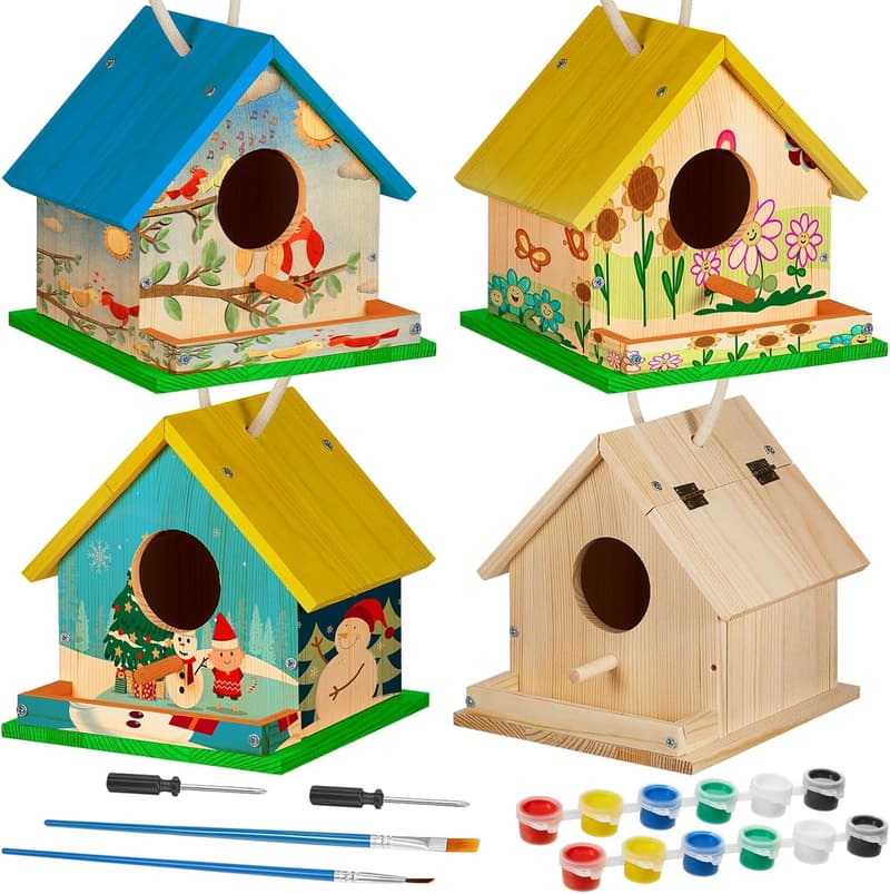 DIY Wooden Birdhouse Kit for Adults - Arts & Crafts Set (8 PCs)