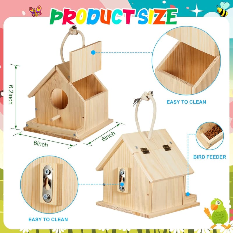 DIY Wooden Birdhouse Kit for Adults - Arts & Crafts Set (8 PCs)