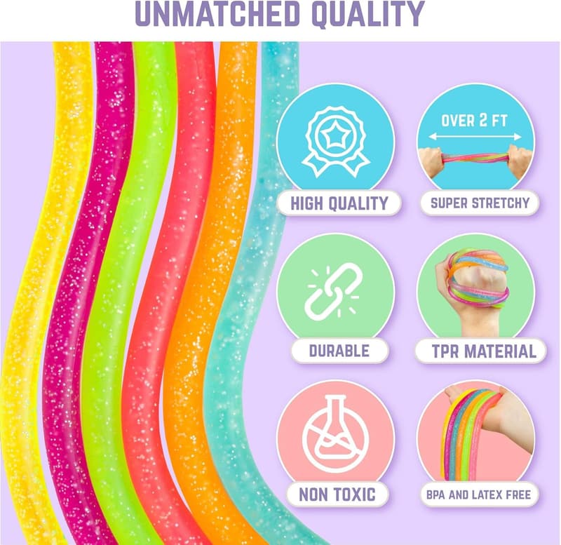 Glitter Sensory Stretchy Strings for Kids - Fidget Toy Pack