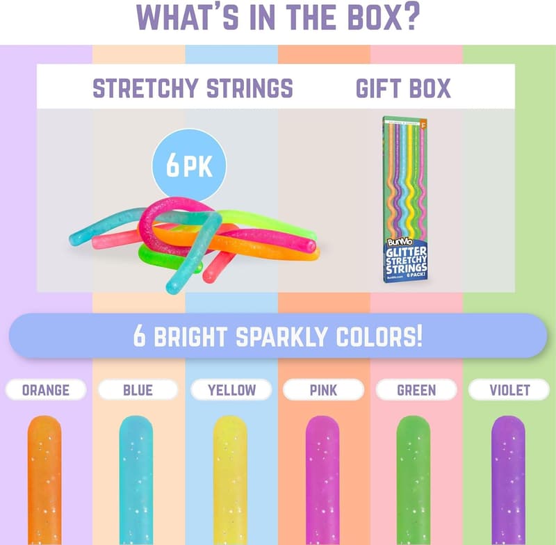 Glitter Sensory Stretchy Strings for Kids - Fidget Toy Pack
