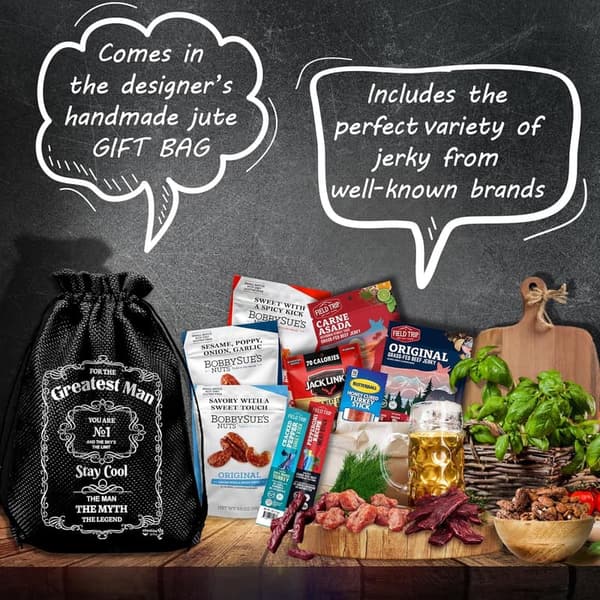 Men's Birthday Gift Basket: Beef Jerky & Nuts Variety Pack