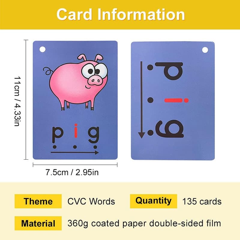 CVC Flashcards for Toddlers - Short Vowel Phonics Set (126 Cards)