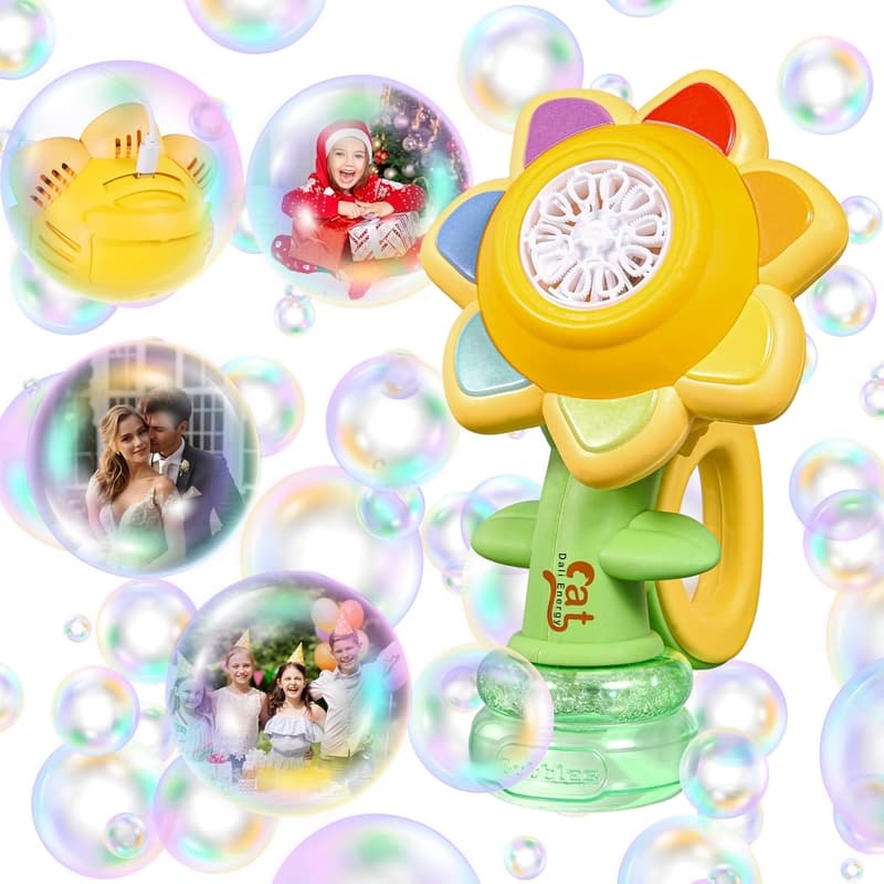 Kids' Sunflower Bubble Machine Toy with Colorful Lights