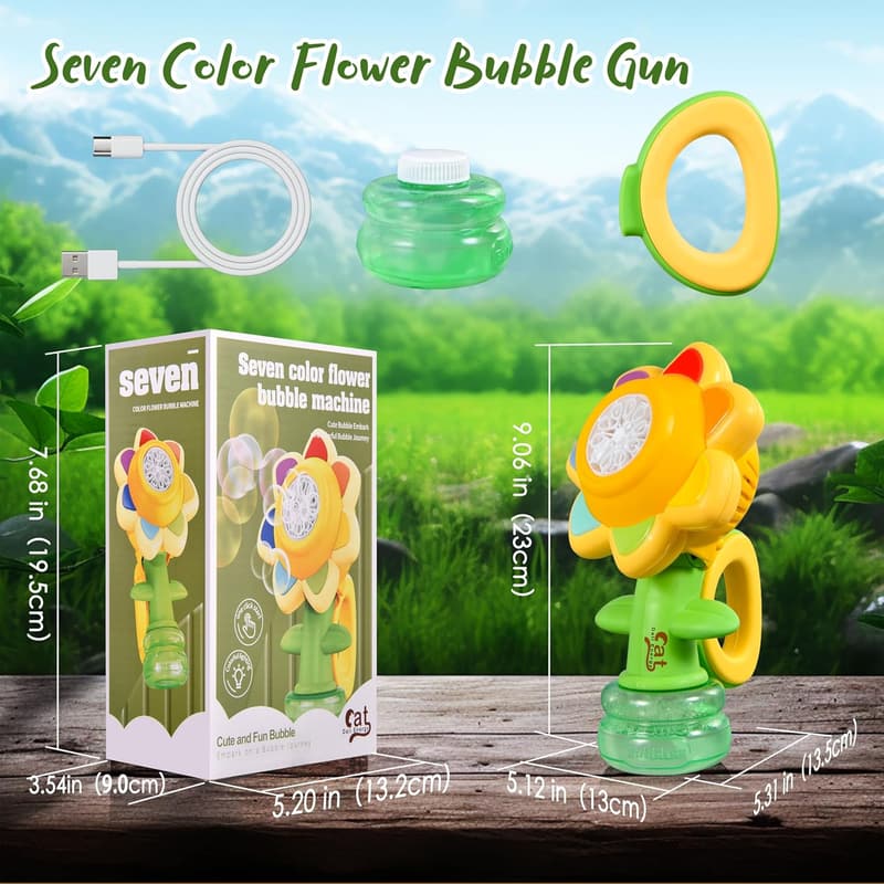 Kids' Sunflower Bubble Machine Toy with Colorful Lights