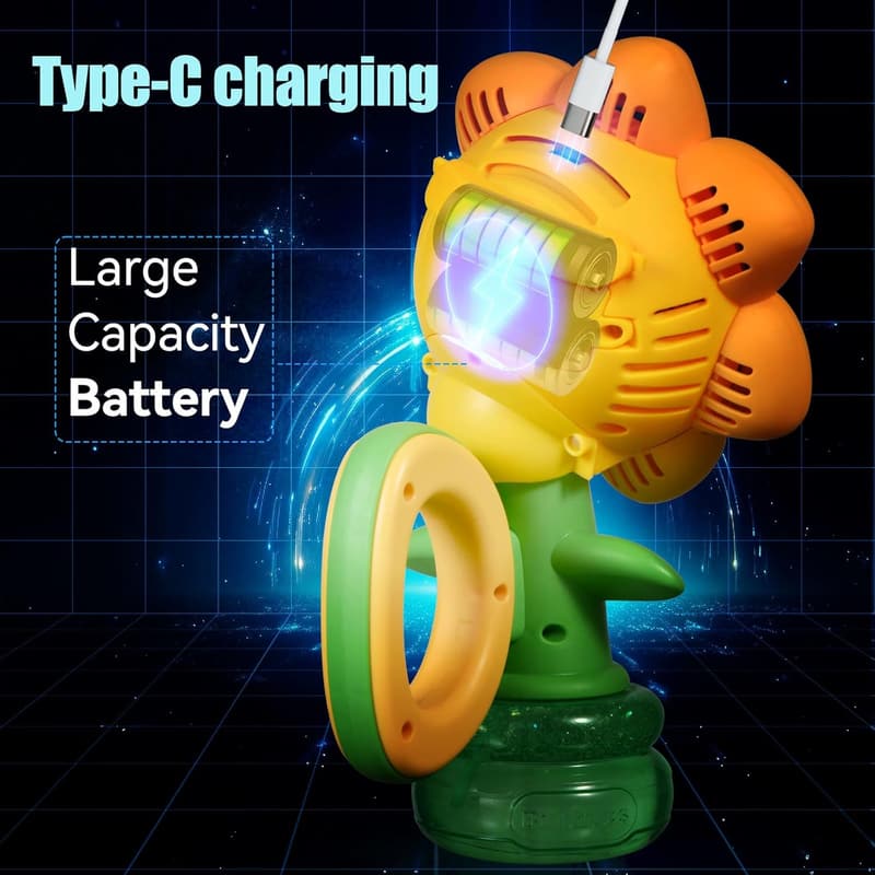 Kids' Sunflower Bubble Machine Toy with Colorful Lights