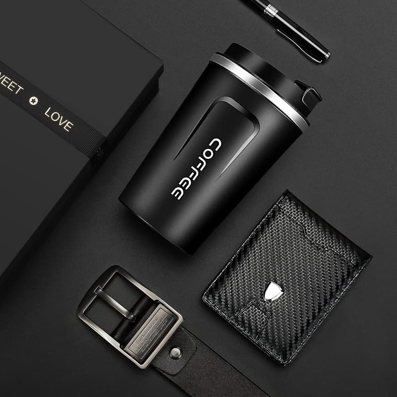 Personalized Coffee Mug, Wallet & Belt Gift Set for Men
