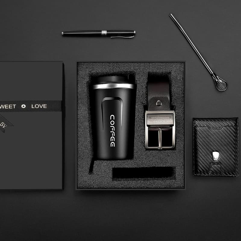 Personalized Coffee Mug, Wallet & Belt Gift Set for Men