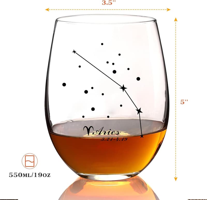 Aries Birthday Stemless Wine Glass 20 Oz - Astrology Gift