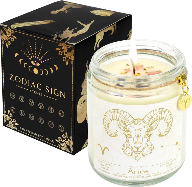 Aries Zodiac Birthday Candle with Lavender Scented Soy Stones