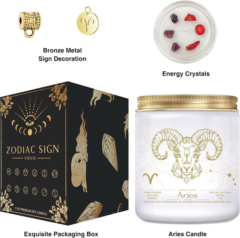 Aries Zodiac Birthday Candle with Lavender Scented Soy Stones