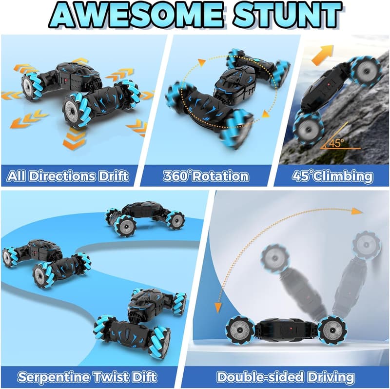 Gesture Sensing RC Stunt Car with Lights & Music - Birthday Gift for Kids 6-12