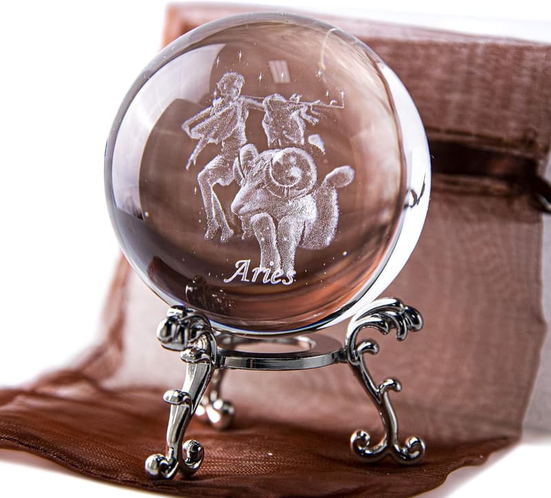 3D Laser Aries Constellation Crystal Paperweight with Stand