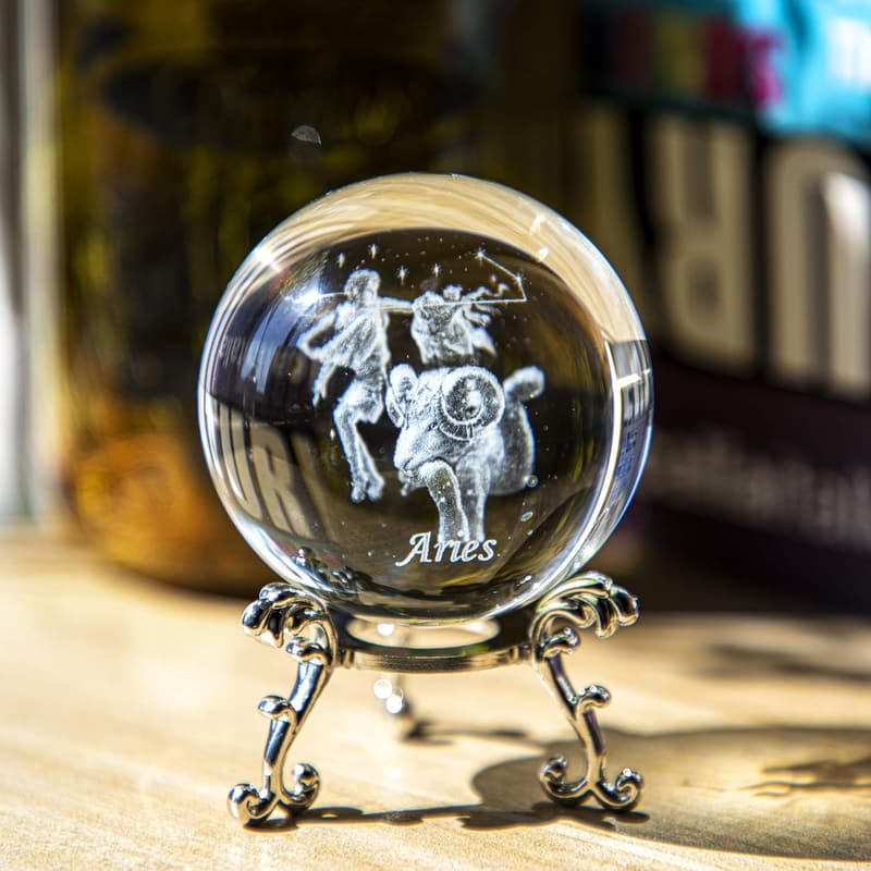 3D Laser Aries Constellation Crystal Paperweight with Stand