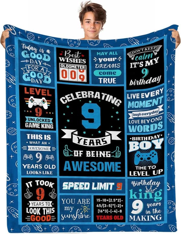 9th Birthday Throw Blanket for Boys, 40 x 50in