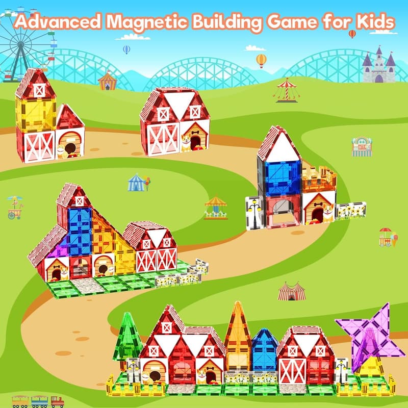 Magnetic Farm Animal Building Tiles Set for Toddler Fun