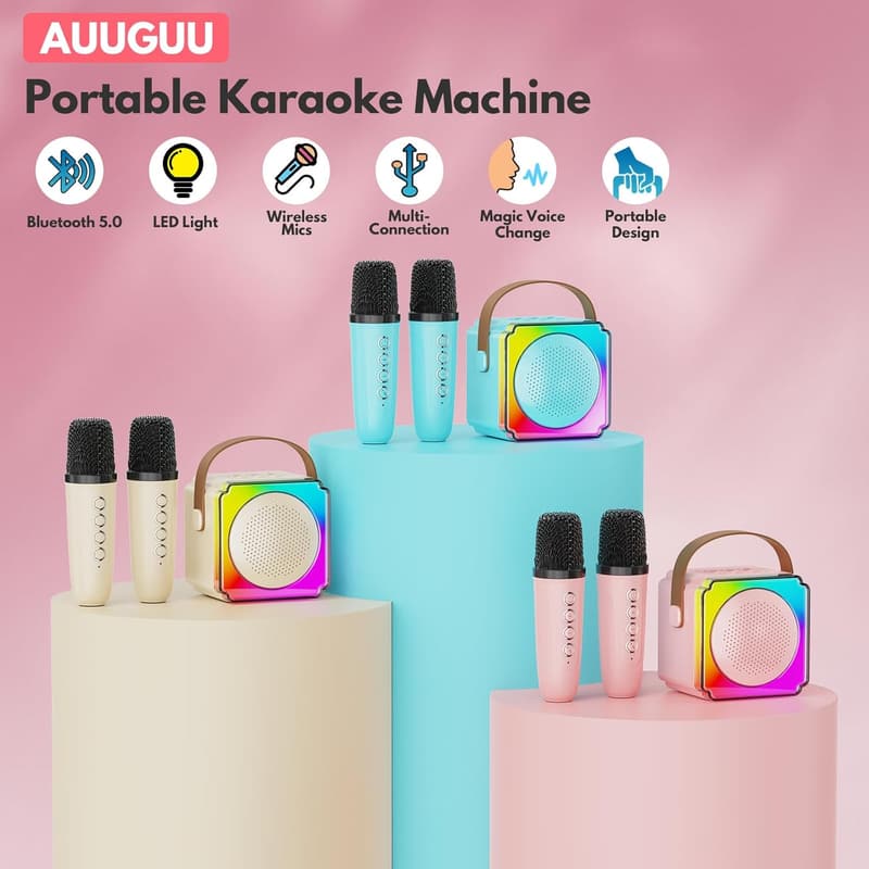 Portable Karaoke Machine with Bluetooth and Wireless Microphones