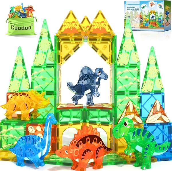 STEM Magnetic Dinosaur Tiles for Kids Ages 3+