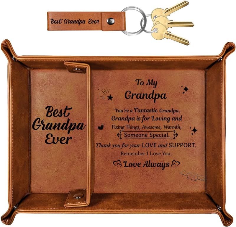 Best Grandpa Ever PU Leather Valet Tray & Keychain Gift