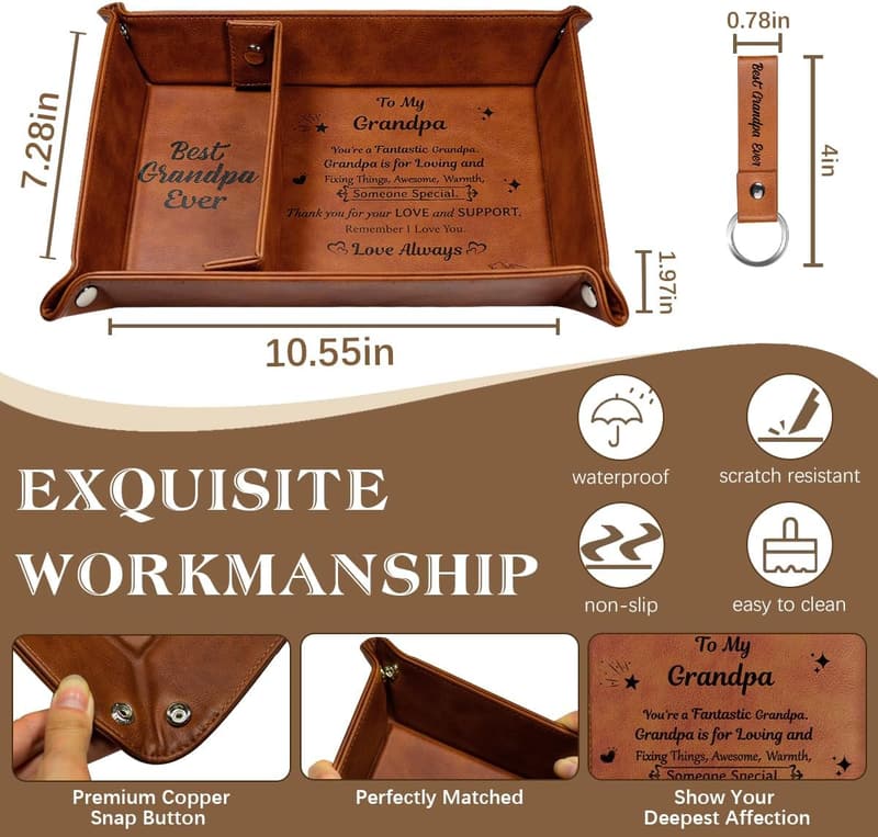 Best Grandpa Ever PU Leather Valet Tray & Keychain Gift