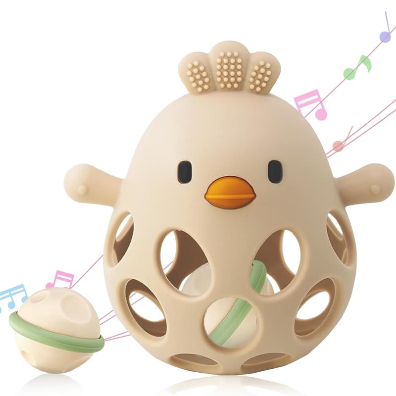Baby Teething Toy & Rattle - 100% Food Grade Silicone