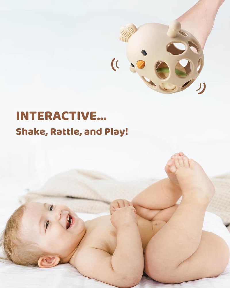 Baby Teething Toy & Rattle - 100% Food Grade Silicone