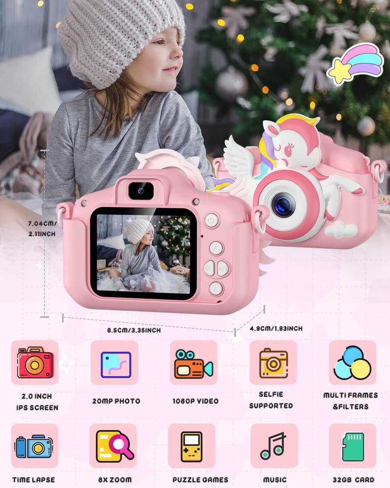 Kids Camera - 1080P HD Selfie Camera for Girls, Pink